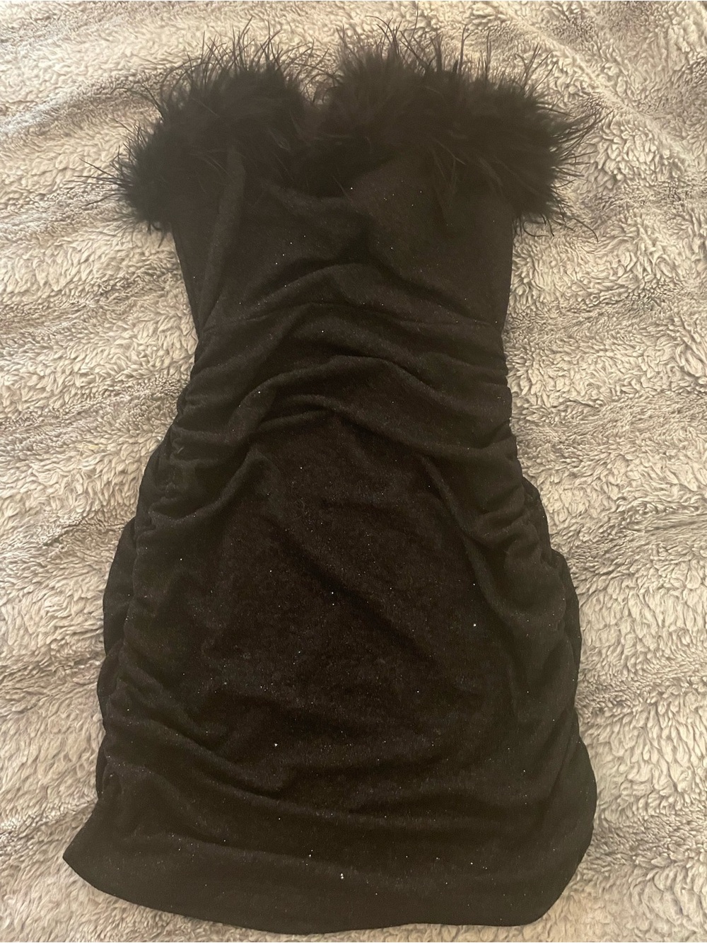 NWT Windsor Black Strapless Mini Dress with Feather Trim